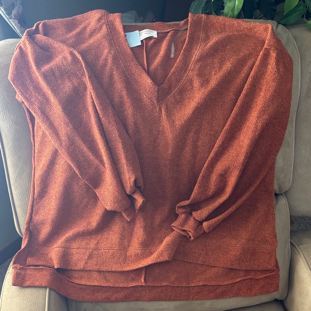 Fantastic Fawn Rust V-Neck Sweater